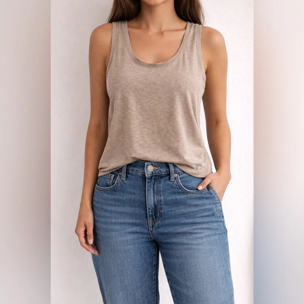 Pact Brown Scoop Neck Organic Cotton Tank Top - Picture 1 of 5